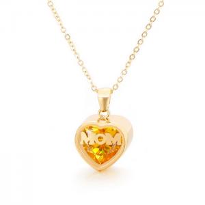 Stainless steel birthstone month MOM heart-shaped polished necklace Mother's Day gift Gold-Plating Necklace - KN196899-K