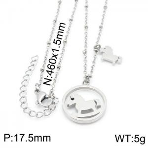 Cartoon animal collarbone necklace with hollowed out pony pendant and wooden horse Necklace - KN197103-KFC