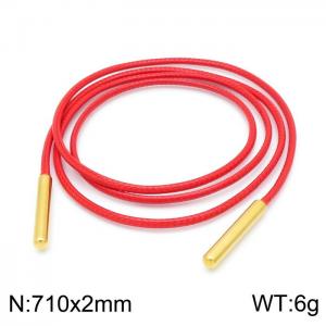 710mm Women Fashion Red Gold-Plated Stainless Steel&Leather Cord Necklace - KN197979-Z