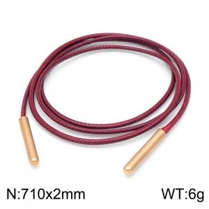 710mm Women Fashion Dark Red Rose-Gold Stainless Steel&Leather Cord Necklace - KN198019-Z