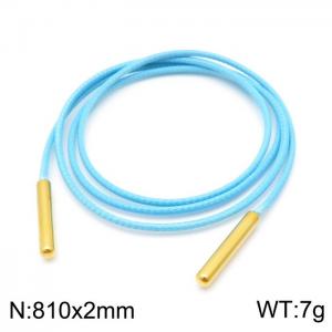 810mm Women Fashion Sky Blue Gold-Plated Stainless Steel&Leather Cord Necklace - KN198033-Z