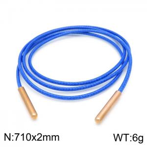 710mm Women Fashion Sea Blue Rose-Gold Stainless Steel&Leather Cord Necklace - KN198039-Z