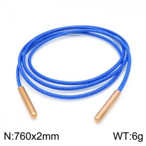 760mm Women Fashion Sea Blue Rose-Gold Stainless Steel&Leather Cord Necklace - KN198040-Z