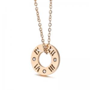 Ring Carving Roman Numerals Diamond Pendant Rose Gold-Plating Necklace - KN198581-KLX