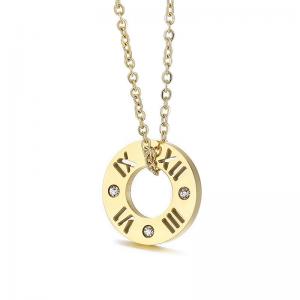 Ring Carving Roman Numerals Diamond Pendant Gold-Plating Necklace - KN198582-KLX