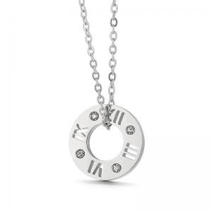 Ring Carving Roman Numerals Diamond Pendant  Necklace - KN198583-KLX