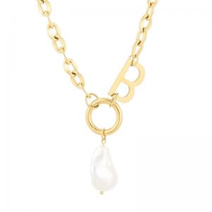 Fashionable and personalized letter B-item decoration retro women's O-chain rubber bead Gold-Plating Necklace - KN199698-KLX