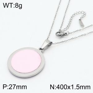 Simple circular lavender shell titanium steel necklace - KN201174-HG