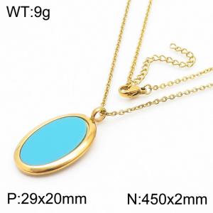 Simple elliptical blue shell titanium steel necklace - KN201176-HG