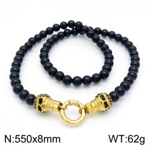 Gold Ghost Water Diamond Spring Buckle Agate Bead Men's Necklace - KN201755-JX