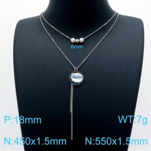 Women's double layer necklace with crystal, glass and pearl - KN201987-Z