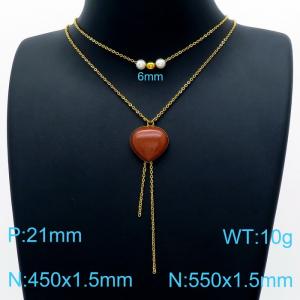 Women's double layer necklace with crystal, glass and pearl - KN202002-Z