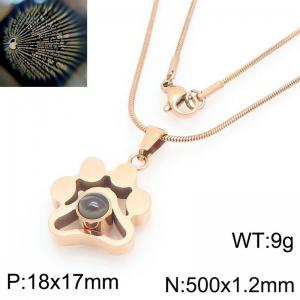 European and American popular stainless steel snake bone chain hanging dog footprints pendant temperament rose gold necklace - KN226551-KLA