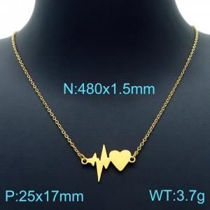 Women Gold-Plated 480mm Stainless Steel Necklace with Romantic Cardiogram&Heart Linked Pendant - KN226754-Z