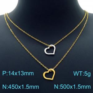 GOld Plating Double Cable Chain with Double Heart  Charm Pendant Necklace - KN226758-Z