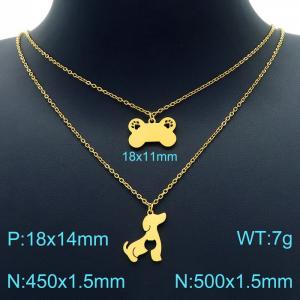 Gold Plating Double Cable Chain with Dog Tag and Cute Dog Pendant Necklace - KN226762-Z