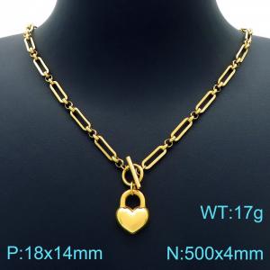 Gold Plated Stainless Steel Link Chain with OT Buckle Heart Charm Necklace - KN226771-Z