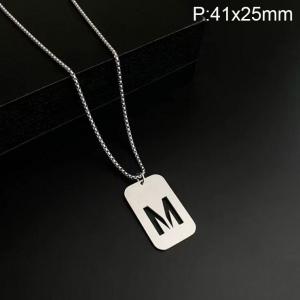 Stainless Steel Letter Necklace - KN227494-WGLB