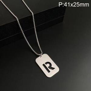 Stainless Steel Letter Necklace - KN227499-WGLB
