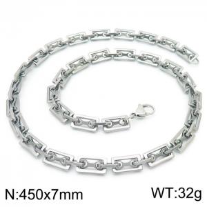 7mm=45cm=Handmade stainless steel rectangular inner buckle small bone chain geometric fashionista DIY neutral silvery necklace - KN228615-Z