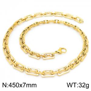 7mm=45cm=Handmade stainless steel rectangular inner buckle small bone chain geometric fashionista DIY neutral aureate necklace - KN228622-Z