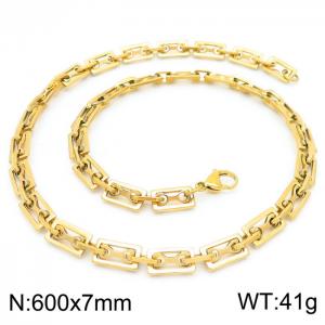 7mm=60cm=Handmade stainless steel rectangular inner buckle small bone chain geometric fashionista DIY neutral aureate necklace - KN228625-Z