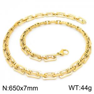 7mm=65cm=Handmade stainless steel rectangular inner buckle small bone chain geometric fashionista DIY neutral aureate necklace - KN228626-Z