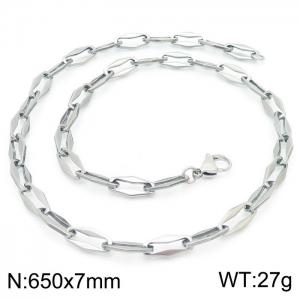7mm=65m=Handmade fashion titanium steel hollowed out 7mm rhombus chain design simple neutral silvery necklace - KN228633-Z