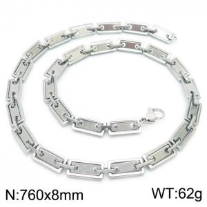 8mm=76cm=Handmade 304 Stainless steel rectangular inner buckle square plate chain DIY geometric neutral silvery necklace - KN228663-Z