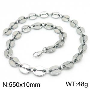 10mm=55cm=European and American Hip Hop Style Handmade 304 Stainless Steel Unisex Silver Coffee Bean necklace - KN228722-Z