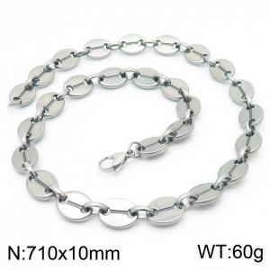 10mm=71cm=European and American Hip Hop Style Handmade 304 Stainless Steel Unisex Silver Coffee Bean necklace - KN228725-Z