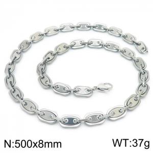 8mm=50cm=European and American fashion jewelry 304 stainless steel men's and women's universal style pig nose silvery necklace - KN228749-Z