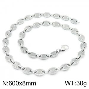 8mm=60cm=Fashion design stainless steel pressure point pig nose chain women's luxury chain silvery necklace - KN228779-Z