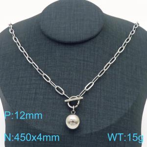 Hand make women's stainless steel thick link chain classic ball necklace - KN229487-Z