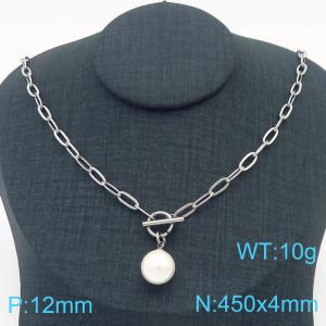 Hand make women's stainless steel thick link chain classic pearl ball necklace - KN229489-Z