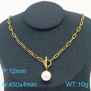 Hand make women's stainless steel thick link chain classic pearl ball necklace - KN229490-Z