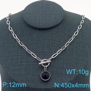 Hand make women's stainless steel thick link chain classic big stone necklace - KN229491-Z