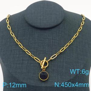 Hand make women's stainless steel thick link chain classic big stone necklace - KN229492-Z