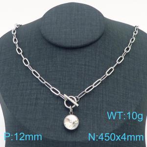 Hand make women's stainless steel thick link chain classic big stone necklace - KN229493-Z