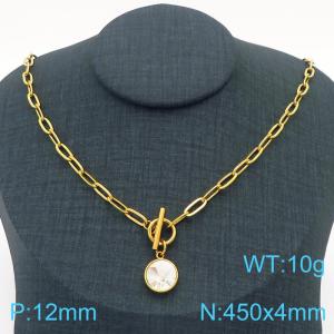 Hand make women's stainless steel thick link chain classic big stone necklace - KN229494-Z
