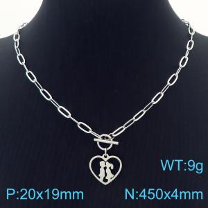 Hand make women's stainless steel thick link chain classic boy & girl heart necklace - KN229495-Z