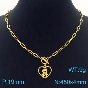 Hand make women's stainless steel thick link chain classic boy & girl heart necklace - KN229496-Z