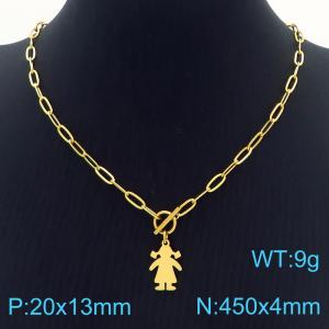 Hand make women's stainless steel thick link chain classic girl necklace - KN229500-Z
