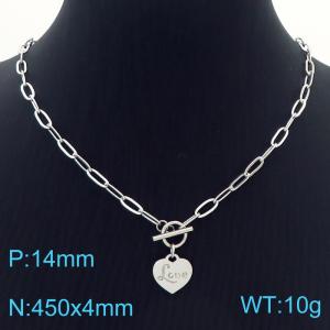 Hand make women's stainless steel thick link chain classic LOVE heart necklace - KN229501-Z