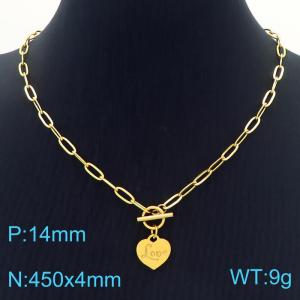 Hand make women's stainless steel thick link chain classic LOVE heart necklace - KN229502-Z