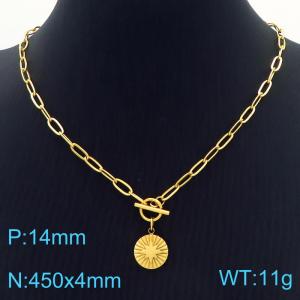 Hand make women's stainless steel thick link chain classic octagonal star necklace - KN229503-Z