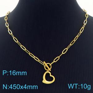 Hand make women's stainless steel thick link chain classic heart necklace - KN229507-Z