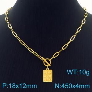 Hand make women's stainless steel thick link chain classic rectangle necklace - KN229509-Z