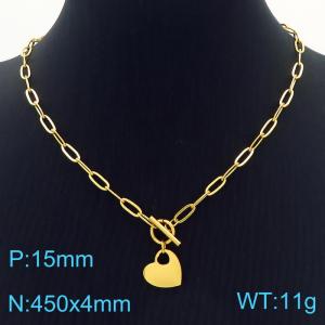 Hand make women's stainless steel thick link chain classic heart necklace - KN229511-Z