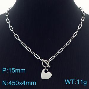 Hand make women's stainless steel thick link chain classic heart necklace - KN229512-Z